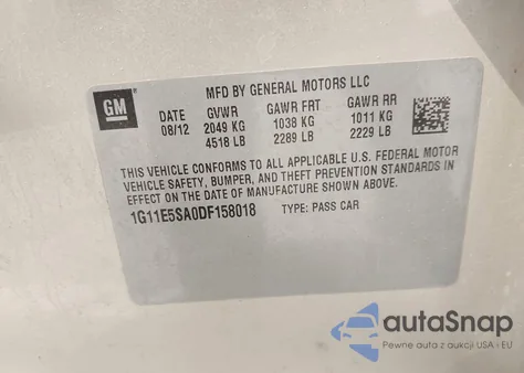 2013 Chevrolet Malibu 2Lt из США, поврежденный, VIN 1G11E5SA0DF158018